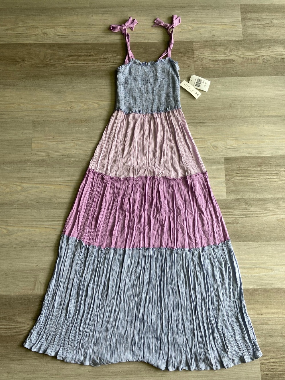 City Vibe Smocked Tiered Colorblock Maxi Dress Size Small NWT